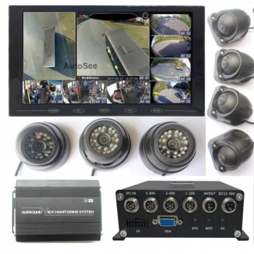 7 Cameras 3D Bus Truck School shuttle 360 degree Panorama AVM all round view system Bird eye DVR with inner monitoring